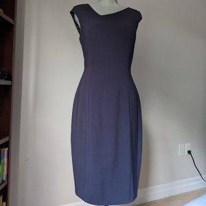 Asymmetrical neckline navy blue work dress